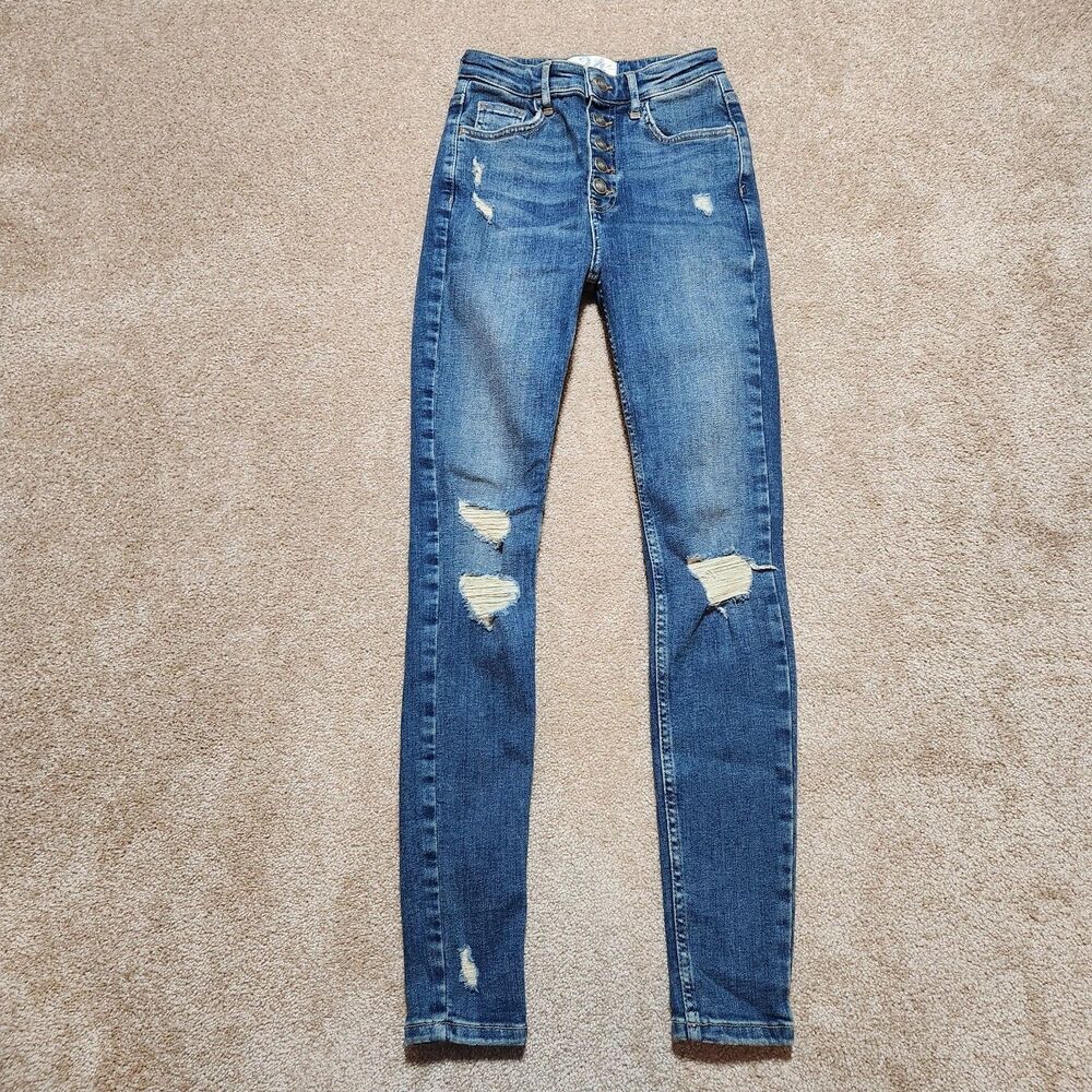 Free People We The Free Jeans Women 24 Mid Rise Super Skinny Distress Button Fly